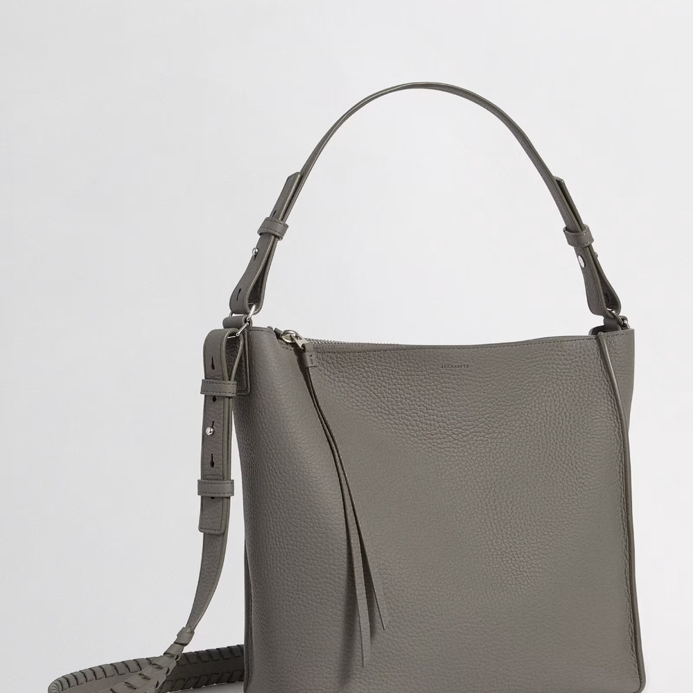 All Saints Slate Gray Pebbled Kita Leather Crossbody Bag - Picture 2 of 6